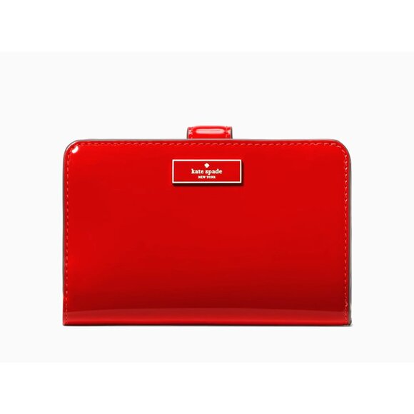 New Kate Spade Bridget Patent Medium Compact Bifold Wallet Bright Red - Picture 1 of 3